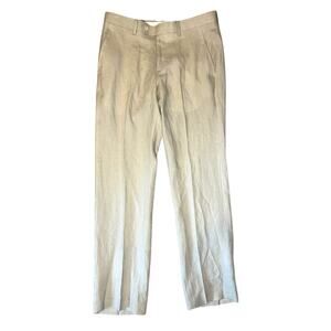 RALPH LAUREN 100% Linen Pants Men’s Size 32x30 Beige Tan Flat Front Trousers